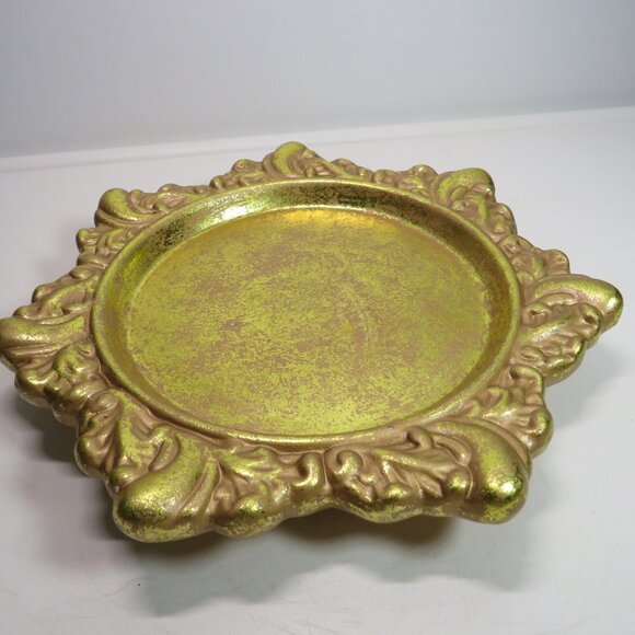 Bright Foil Gold Pillar Candle Holder / Charger Decorative Home Decor swirls - Picture 2 of 8